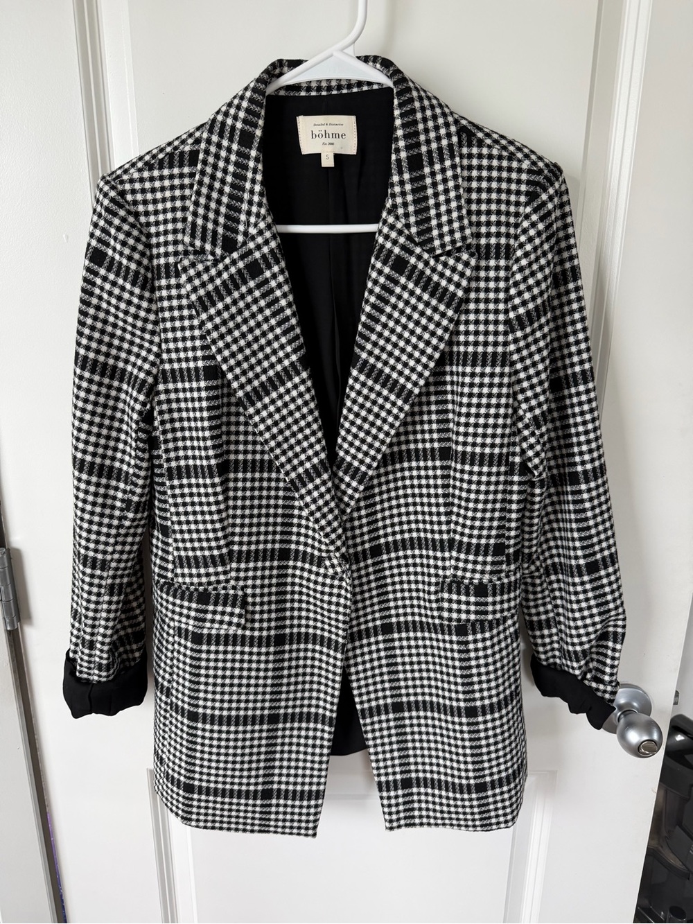 bohme Black and White Houndstooth Blazer Jacket
